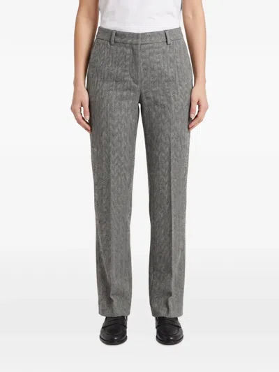 Brunello Cucinelli Herringbone-pattern Straight-leg Trousers In Black