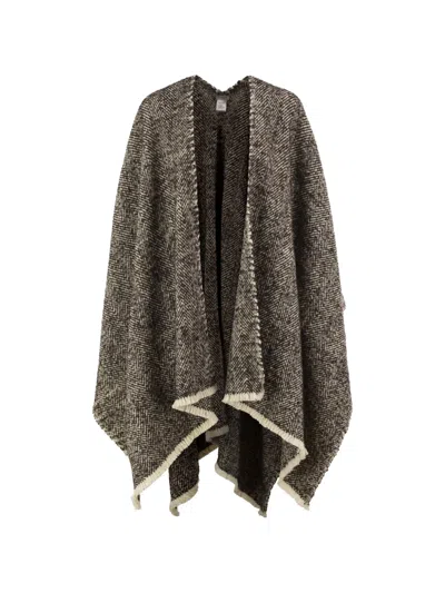Brunello Cucinelli Herringbone-weave Fringed Wool Cape In Gray