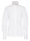 Brunello Cucinelli Stretch Cotton Poplin Shirt With Shiny Collar Detail Clothing In White