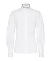 Brunello Cucinelli Stretch Cotton Poplin Shirt With Shiny Collar Detail Clothing In White