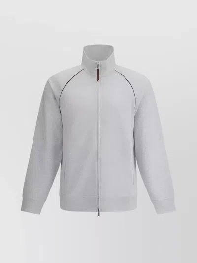 Brunello Cucinelli High Collar Cotton Sweatshirt In Grey