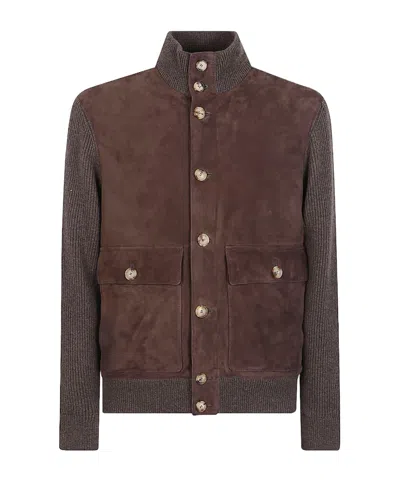 BRUNELLO CUCINELLI RIBBED-KNIT SUEDE JACKET
