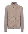 Brunello Cucinelli Bomber Jacket With Knitted Back And Textured Knit Sleeves In Pink