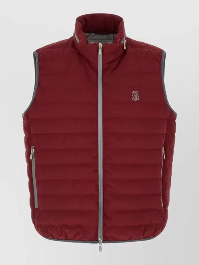 Brunello Cucinelli High Collar Quilted Vest Logo Detail In Red