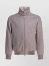 Brunello Cucinelli High Collar Ribbed Hem Button Side Pockets In Gray