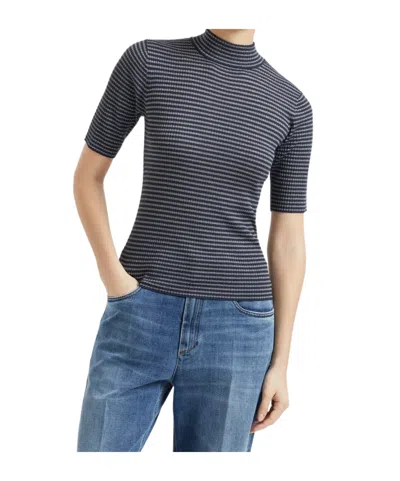 Brunello Cucinelli High Collar Short Sleeve Sweater In Black