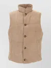 Brunello Cucinelli Beige Suede Sleeveless Down Jacket In Neutral