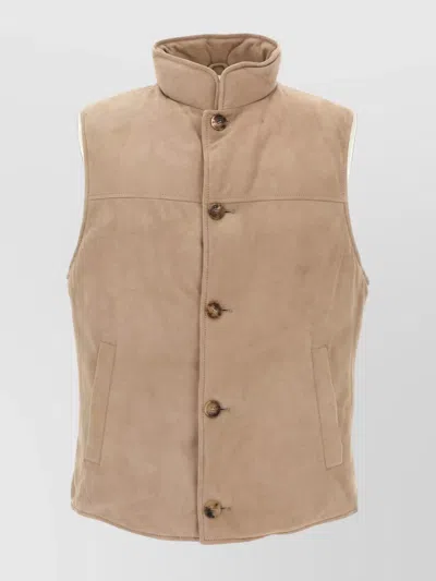 BRUNELLO CUCINELLI HIGH COLLAR SLEEVELESS SIDE POCKETS VEST