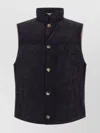Brunello Cucinelli High Collar Sleeveless Suede Vest With Side Pockets In Black