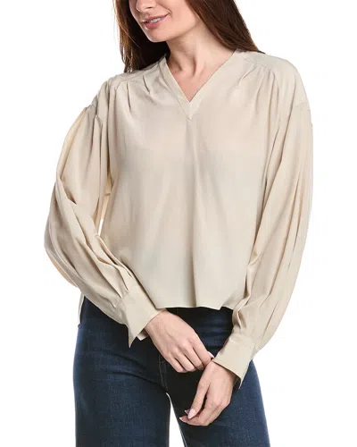 Brunello Cucinelli High-low Silk Blouse In Sand