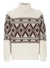 Brunello Cucinelli Geometric Jacquard Turtle Neck Pullover In Neutral
