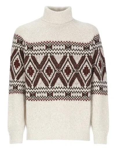 Brunello Cucinelli High Neck Beige Wool And Silk Sweater In Neutral