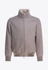 Brunello Cucinelli High Collar Ribbed Hem Button Side Pockets In Neutral