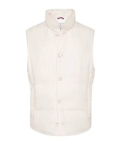 Brunello Cucinelli High-neck Button-up Gilet In White