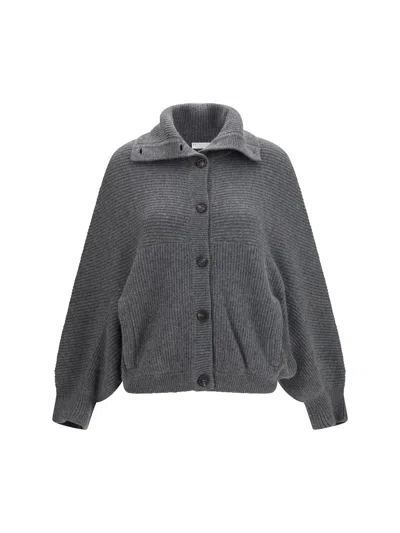 Brunello Cucinelli High Neck Cashmere Cardigan In Gray