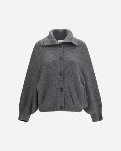 Brunello Cucinelli High Neck Cashmere Cardigan In Gray