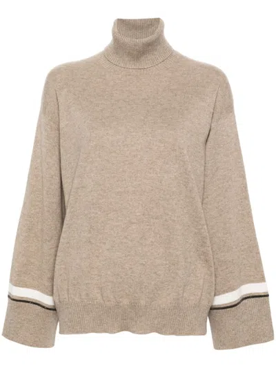 Brunello Cucinelli High-neck Cashmere Jumper In Beige