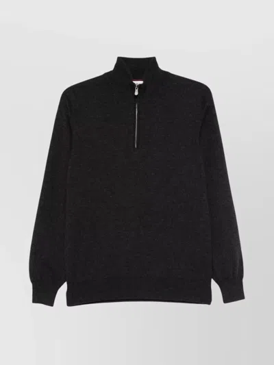 Brunello Cucinelli High-neck Cashmere Sweater With Curved Hem In Black