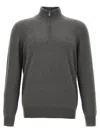 Brunello Cucinelli Half-zip High Collar Ribbed Sweater In Gray