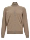 Brunello Cucinelli Zipper Cardigan High Collar In Brown