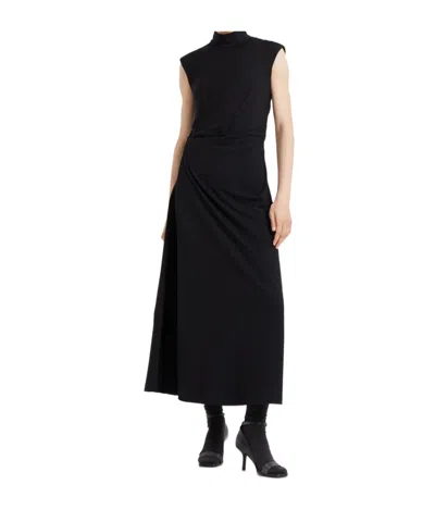 Brunello Cucinelli High-neck Draped Midi Dress In Black