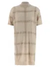 Brunello Cucinelli Knit Dress With Short Sleeves And Collar In Neutral