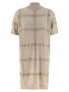 Brunello Cucinelli Knit Dress With Short Sleeves And Collar In Neutral