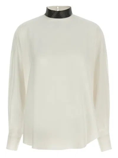 BRUNELLO CUCINELLI HIGH-NECK EMBELLISHED BLOUSE