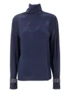 Brunello Cucinelli Embellished Cuffs Mock Neck Blouse In Blue