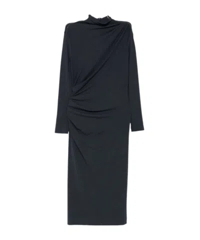 BRUNELLO CUCINELLI HIGH-NECK GATHERED MIDI DRESS