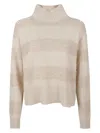 Brunello Cucinelli High-neck Knit Sweater With Textured Stripes