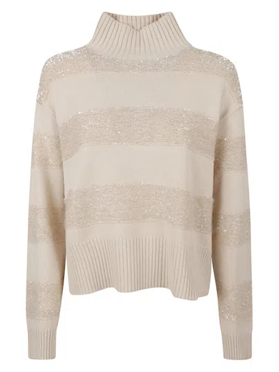 Brunello Cucinelli High-neck Knit Sweater With Textured Stripes