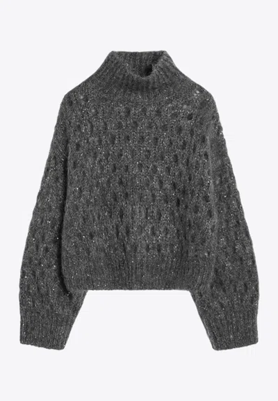 Brunello Cucinelli High-neck Knitted Mohair Sweater In Gray