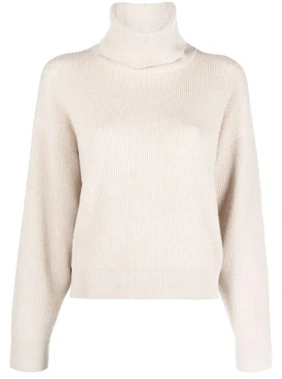 Brunello Cucinelli High-neck Knitwear In Luxurious Wool-cashmere-silk Blend In Neutral