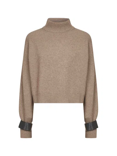 BRUNELLO CUCINELLI BRUNELLO CUCINELLI HIGH NECK MONILI DETAILED SWEATER