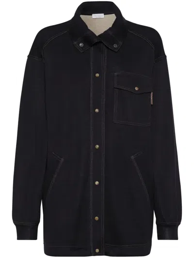 Brunello Cucinelli High-neck Press-stud Coat In Black