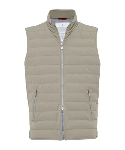 Brunello Cucinelli High-neck Quilted Gilet In Beige
