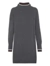 Brunello Cucinelli High-neck Ribbed-knit Mini Dress In Gray