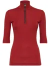 Brunello Cucinelli Ribbed Wool Jersey Turtleneck T-shirt With Precious Half Zip In Red