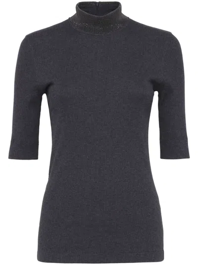 Brunello Cucinelli Ribbed Jersey T-shirt In Grey