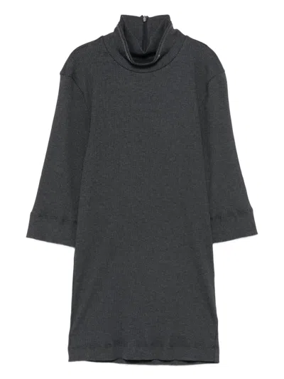 Brunello Cucinelli High-neck Ribbed Top In Gray
