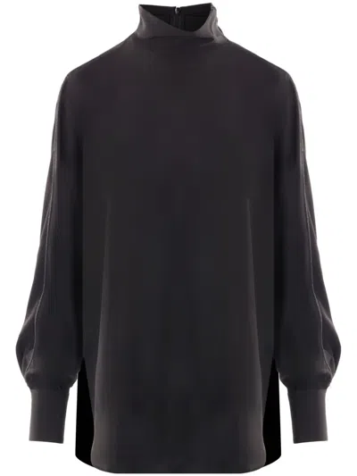 Brunello Cucinelli High-neck Silk Blouse In Black