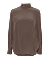 Brunello Cucinelli High-neck Silk Blouse In Brown