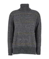 Brunello Cucinelli Grey High Neck Sweater With Stripe Motif In Alpaca Blend Woman In Black