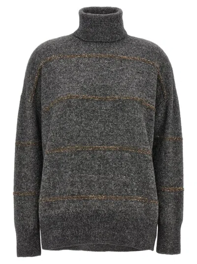 Brunello Cucinelli High Neck Sleeved Sweater In Grey