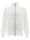 Brunello Cucinelli Collar High Zip Cardigan With Side Pockets In White