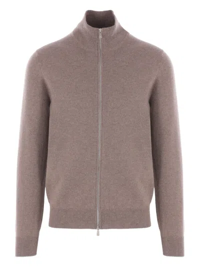 Brunello Cucinelli High-neck Zip-front Cardigan In Brown