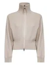 Brunello Cucinelli Beige Sparkling Knit Zip-up Cardigan In Gray