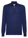Brunello Cucinelli Half-zip High Collar Sweater In Blue