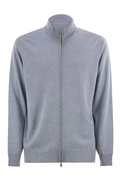 Brunello Cucinelli High-necked Cashmere Cardigan With Zip In Gray